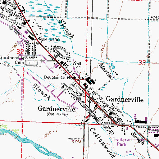 Topographic Map of Douglas County High School (historical), NV