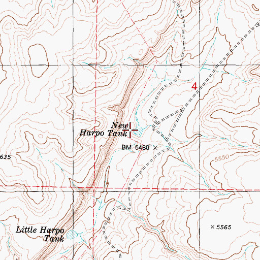 Topographic Map of New Harpo Tank, AZ