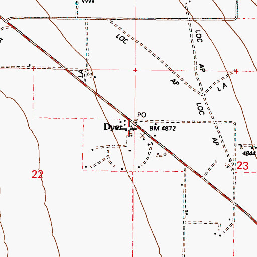 Topographic Map of Dyer, NV