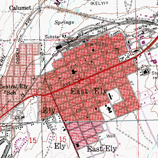 Topographic Map of East Ely, NV