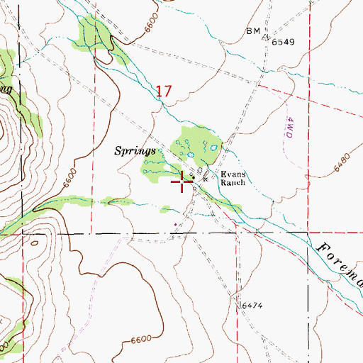 Topographic Map of Evans Ranch, NV