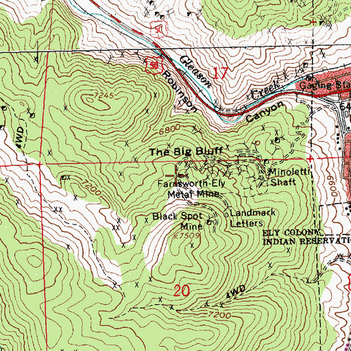Topographic Map of Farnsworth-Ely Metal Mine, NV