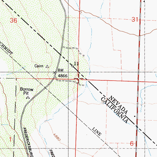 Topographic Map of Fredericksburg Ditch, NV