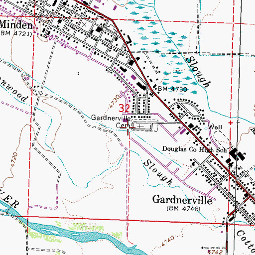 Topographic Map of Gardnerville Cemetery, NV