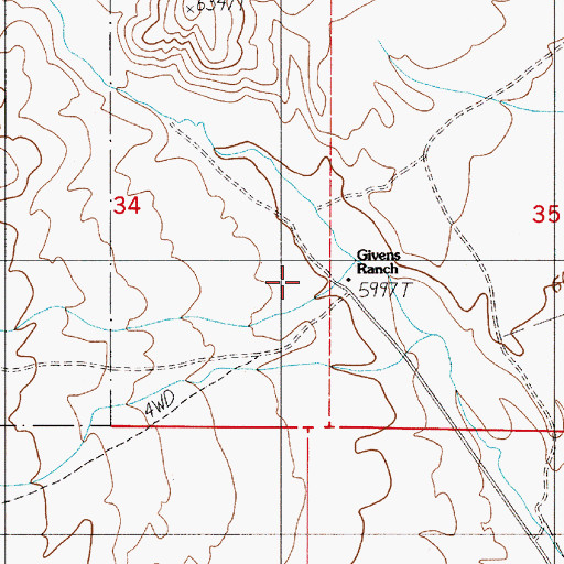 Topographic Map of Givens Ranch, NV
