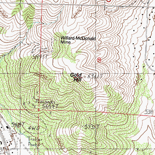 Topographic Map of Gold Hill, NV
