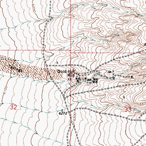 Topographic Map of Gold Hill Mill, NV