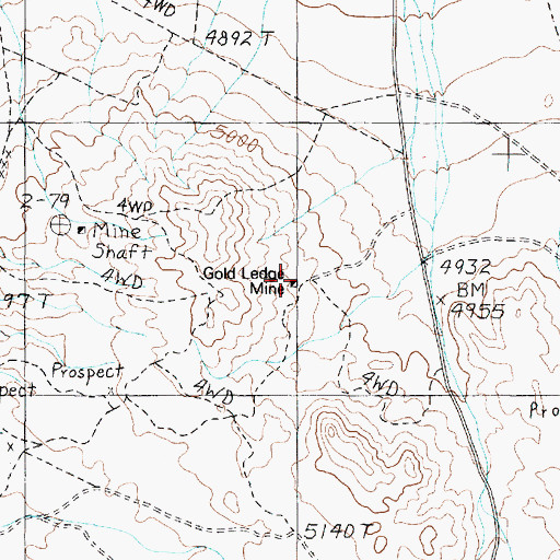 Topographic Map of Gold Ledge Mine, NV