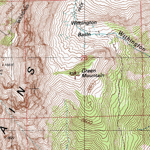 Topographic Map of Green Mountain, NV