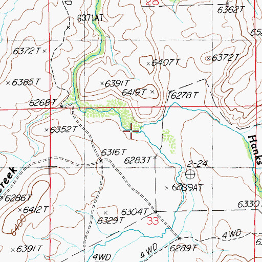 Topographic Map of Hanks Creek, NV