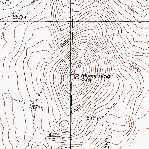 Topographic Map of Mount Hicks, NV
