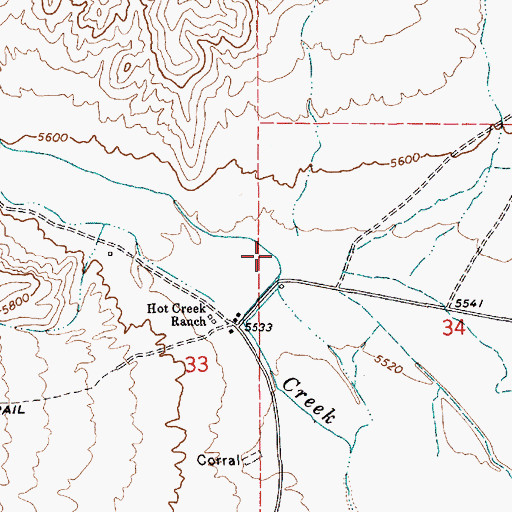 Topographic Map of Hot Creek Canyon, NV
