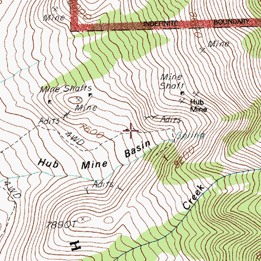 Topographic Map of Hub Mine, NV