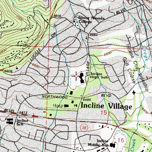 Topographic Map of Incline High School, NV