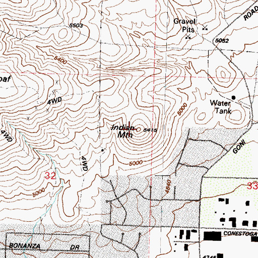 Topographic Map of Indian Mountain, NV