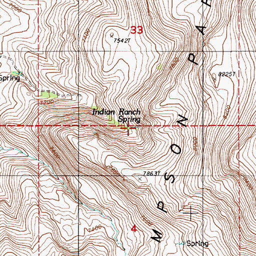 Topographic Map of Indian Ranch Spring, NV