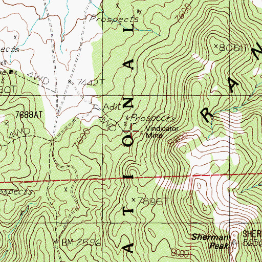 Topographic Map of Vindicator Mine, NV