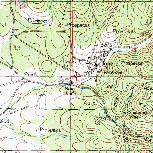 Topographic Map of Ione, NV