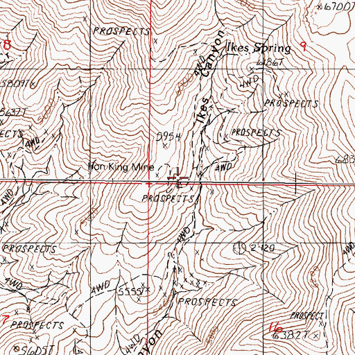 Topographic Map of Iron King Mine, NV