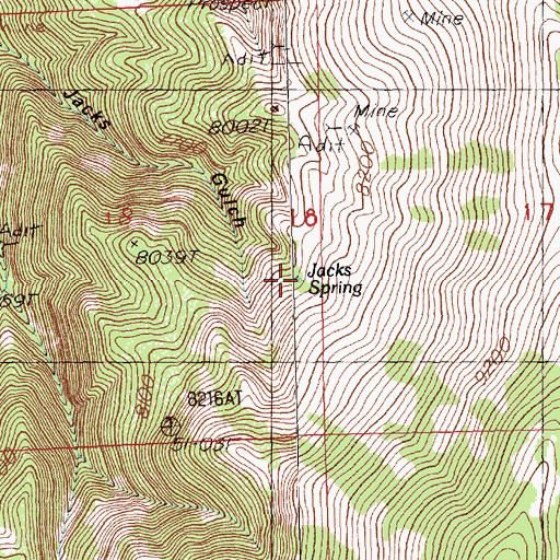 Topographic Map of Jacks Spring, NV