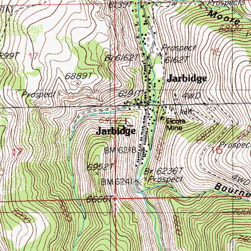 Topographic Map of Jarbidge, NV