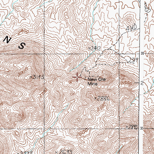 Topographic Map of New Ore Mine, AZ