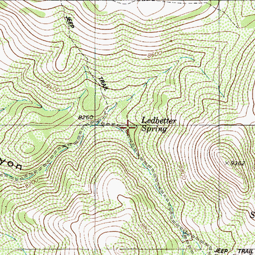 Topographic Map of Ledbetter Spring, NV