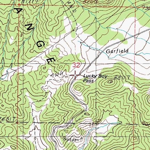 Topographic Map of Lucky Boy Pass, NV