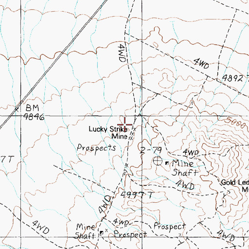 Topographic Map of Lucky Strike Mine, NV