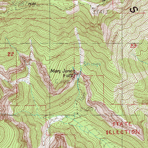 Topographic Map of Mary Jane Falls, NV