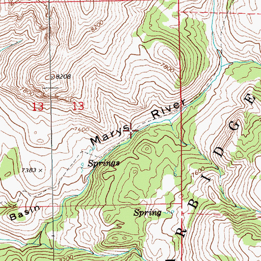 Topographic Map of Marys River Basin, NV