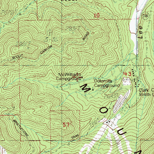 Topographic Map of McWilliams Campground, NV