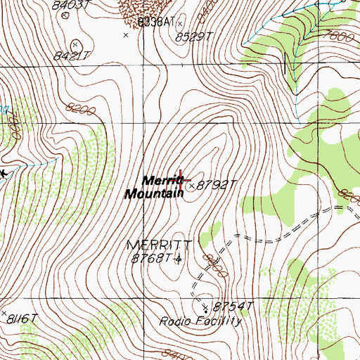 Topographic Map of Merritt Mountain, NV