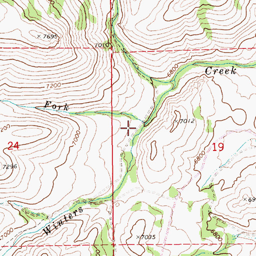 Topographic Map of Middle Fork Winters Creek, NV