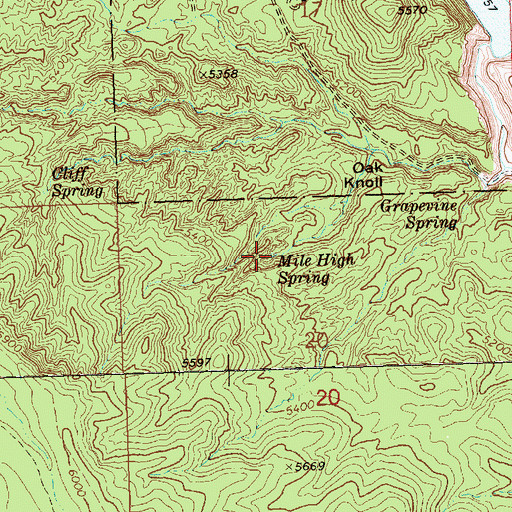 Topographic Map of Mile High Spring, NV
