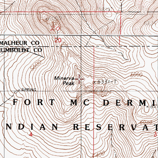 Topographic Map of Minerva Peak, NV
