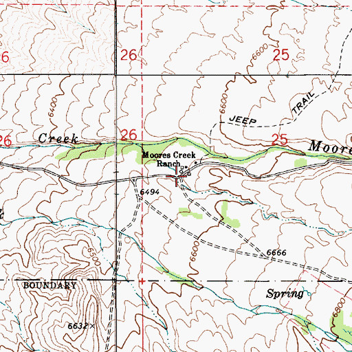 Topographic Map of Moores Creek Ranch, NV