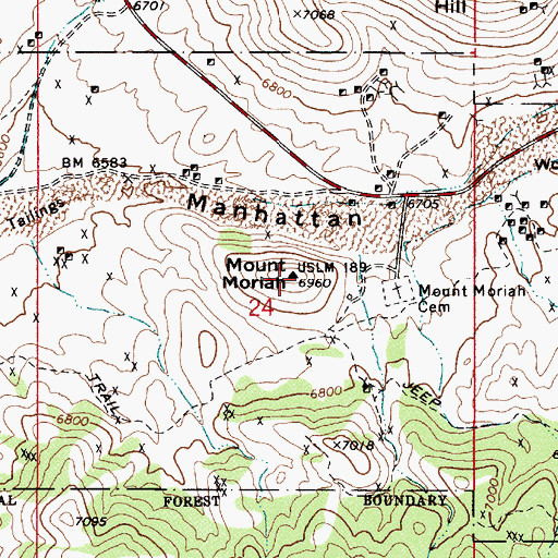 Topographic Map of Mount Moriah, NV