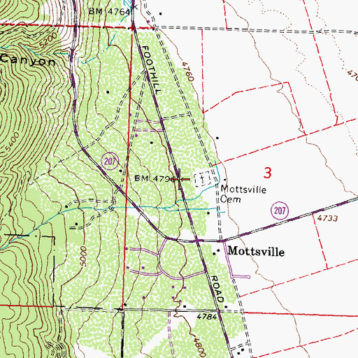 Topographic Map of Mottsville Cemetery, NV