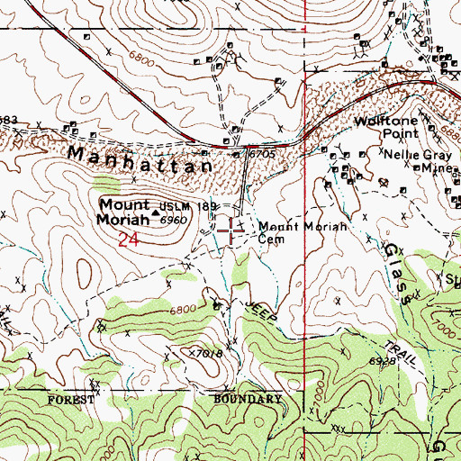 Topographic Map of Mount Moriah Cemetery, NV
