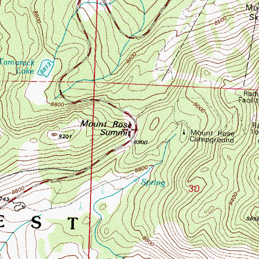Topographic Map of Mount Rose Summit, NV
