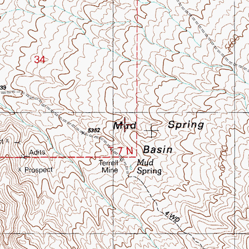 Topographic Map of Mud Spring Basin, NV