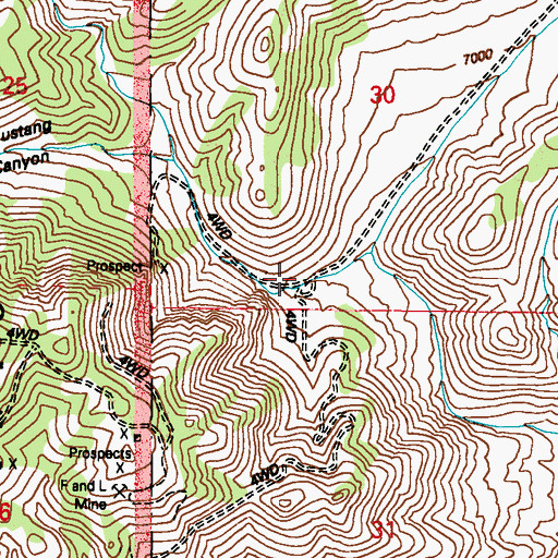 Topographic Map of Mustang Canyon, NV