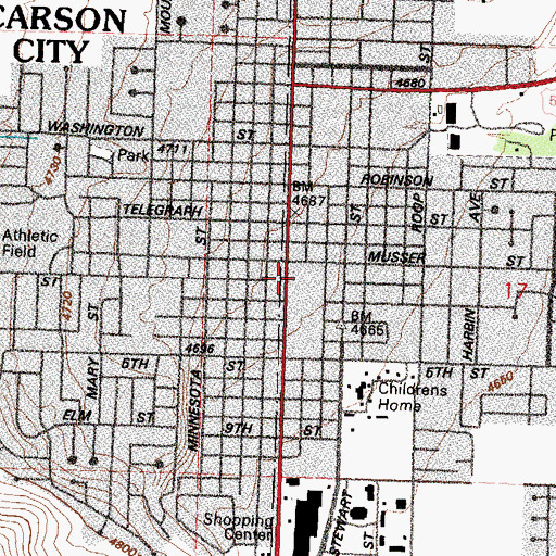 Topographic Map of Nevada State Capitol, NV