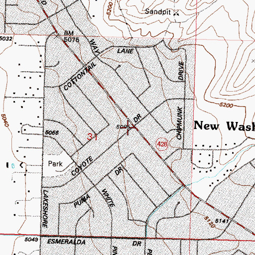 Topographic Map of New Washoe City, NV