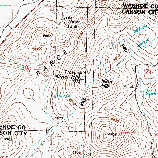 Topographic Map of Nine Hill, NV