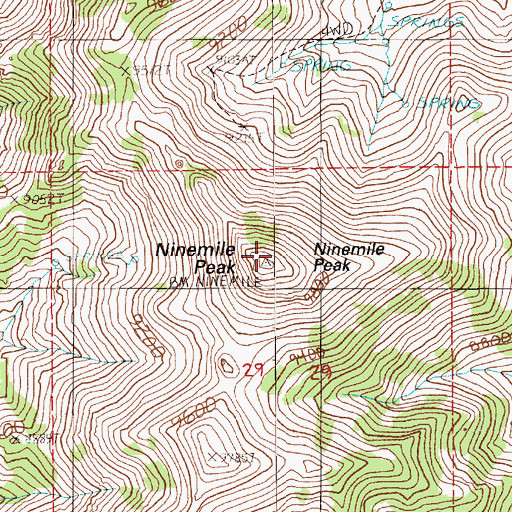 Topographic Map of Ninemile Peak, NV
