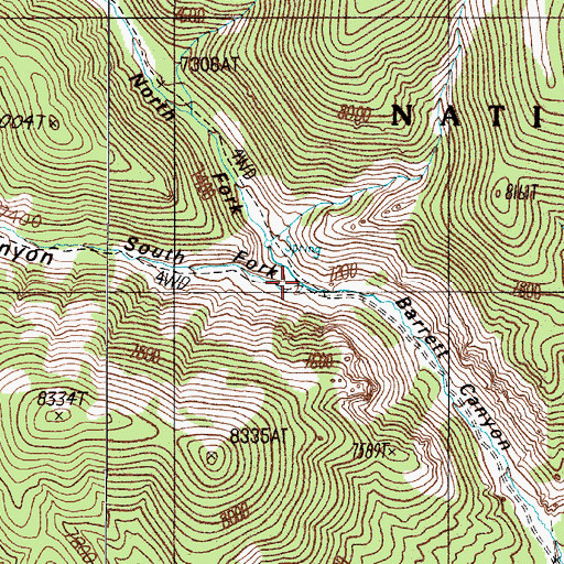 Topographic Map of North Fork Barrett Canyon, NV