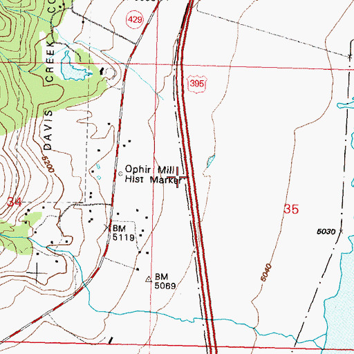 Topographic Map of Ophir Mill Historical Marker, NV