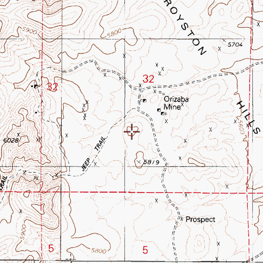 Topographic Map of Orizaba Mine, NV